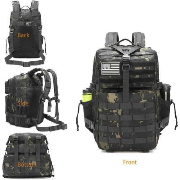 Black Tactical Backpack 45L Molle Military Assault Pack Hunting Gear Bag - Picture 3 of 7